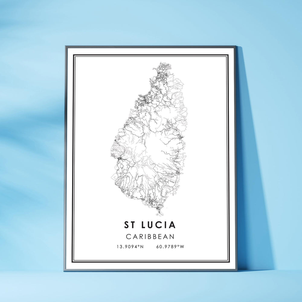 St. Lucia, Caribbean Modern Style Map Print 