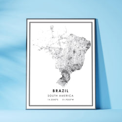 Brazil, South America Modern Style Map Print 