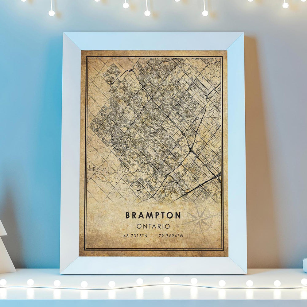 Brampton, Ontario Vintage Style Map Print 