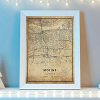 
              Moline, Illinois Vintage Style Map Print 
            
