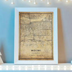 Moline, Illinois Vintage Style Map Print 