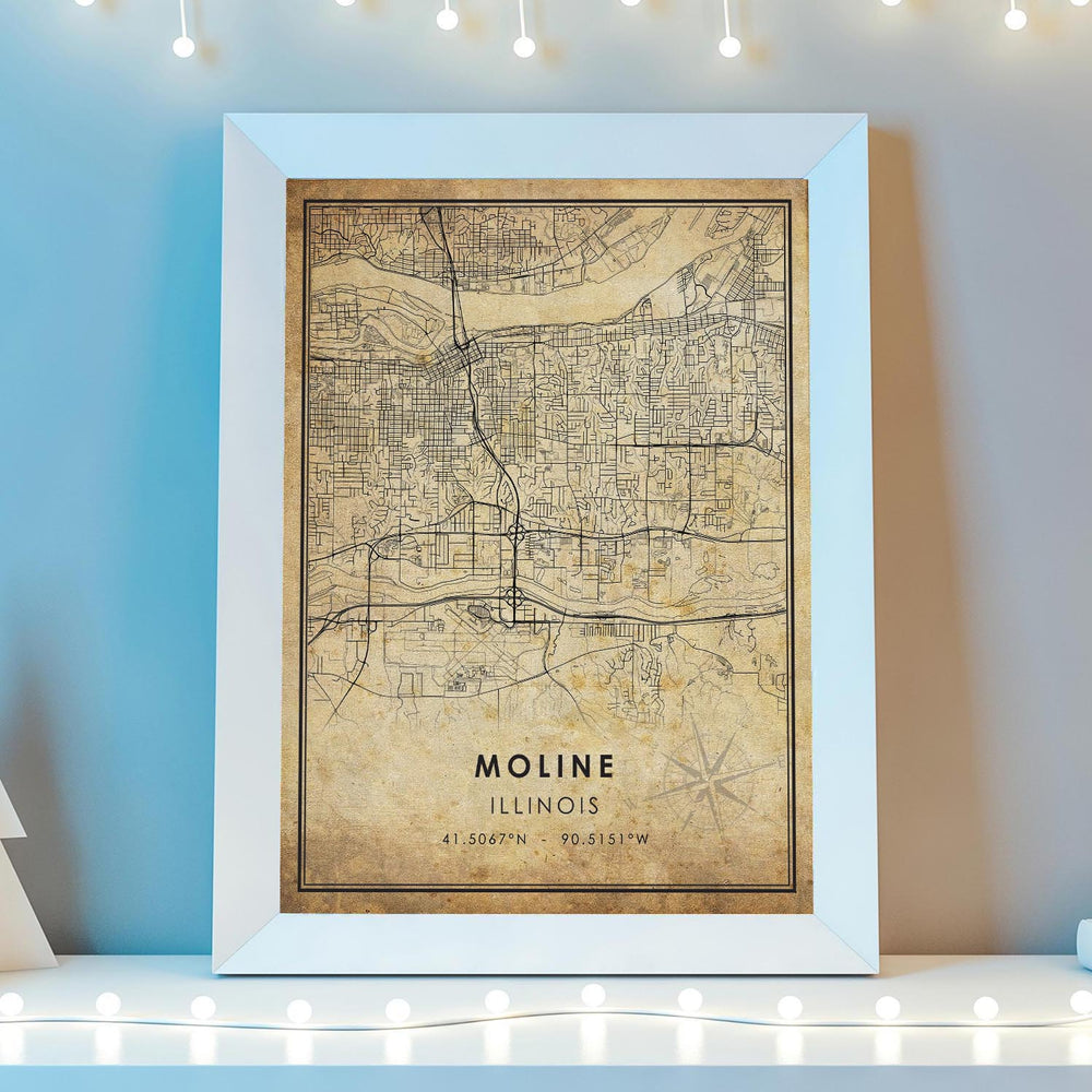 Moline, Illinois Vintage Style Map Print 