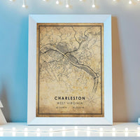 
              Charleston, West Virginia Vintage Style Map Print 
            