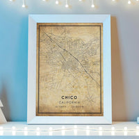 
              Chico, California Vintage Style Map Print 
            
