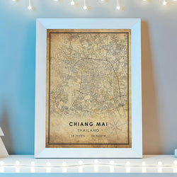 Chiang Mai, Thailand Vintage Style Map Print 