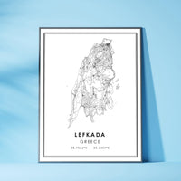 Lefkada, Greece Modern Style Map Print 