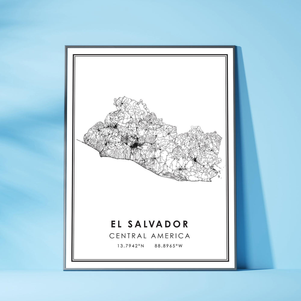 El Salvador, Central America Modern Style Map Print 