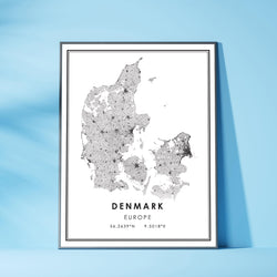 Denmark, Europe Modern Style Map Print 
