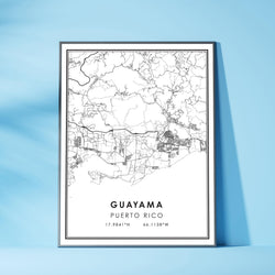 Guayama, Puerto Rico Modern Style Map Print