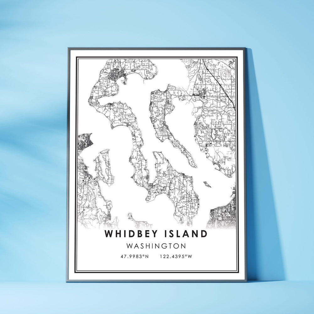 Whidbey Island, Washington Modern Map Print 
