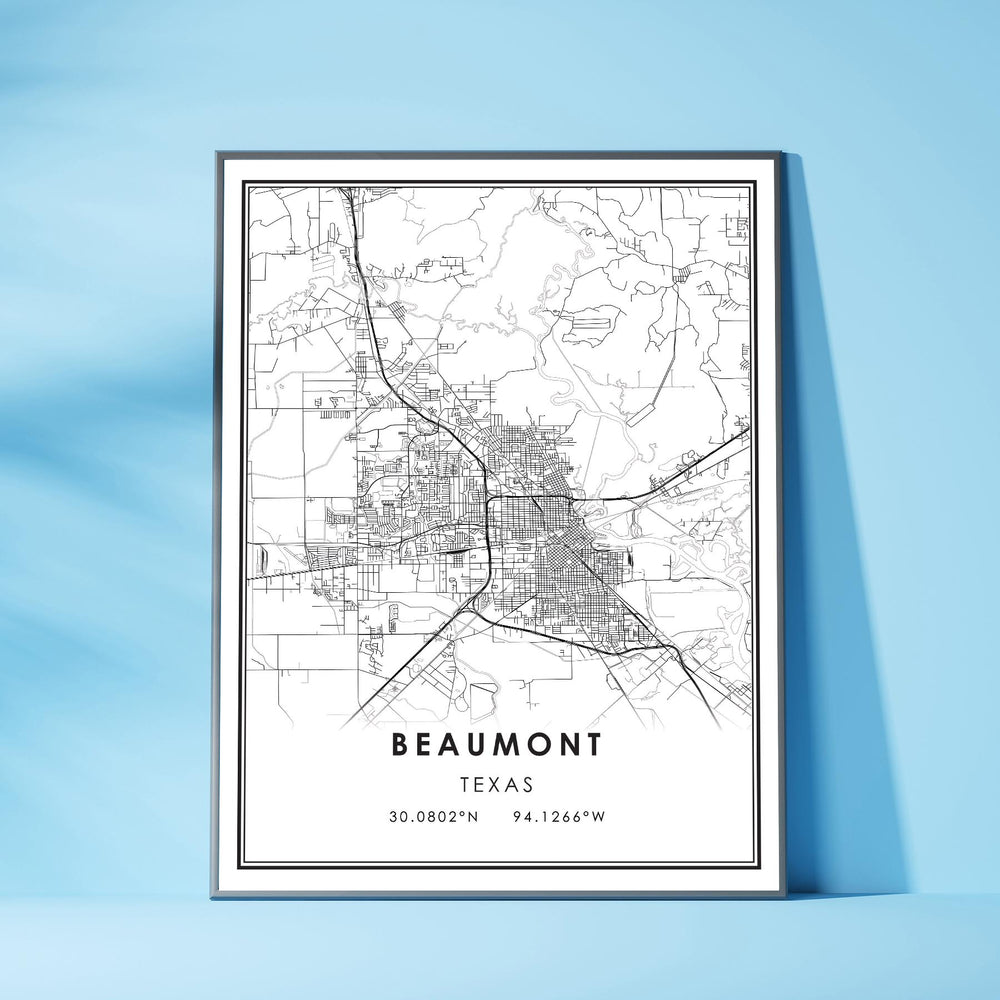Beaumont, Texas Modern Map Print 