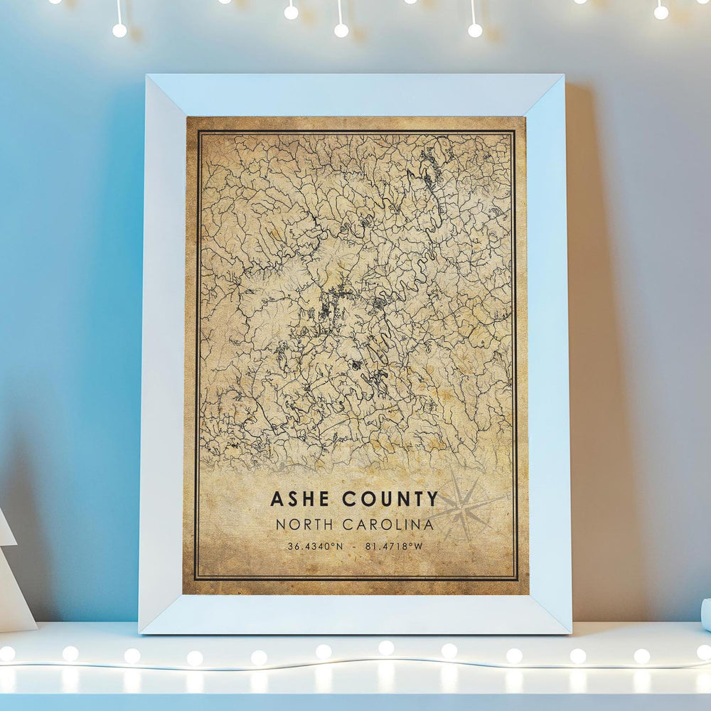 Ashe County, North Carolina Vintage Style Map Print 