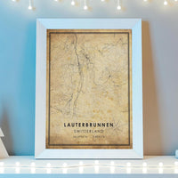 
              Lauterbrunnen, Switzerland Vintage Style Map Print 
            