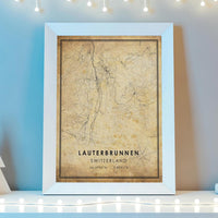 Lauterbrunnen, Switzerland Vintage Style Map Print 