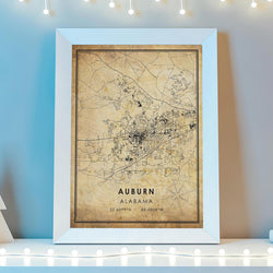 Auburn, Alabama Vintage Style Map Print