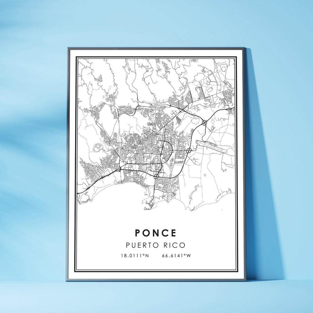 Ponce, Puerto Rico Modern Style Map Print 