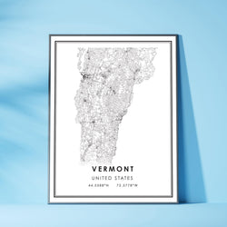 Vermont, United States Modern Style Map Print 