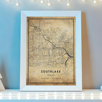 
              Southlake, Texas Vintage Style Map Print 
            