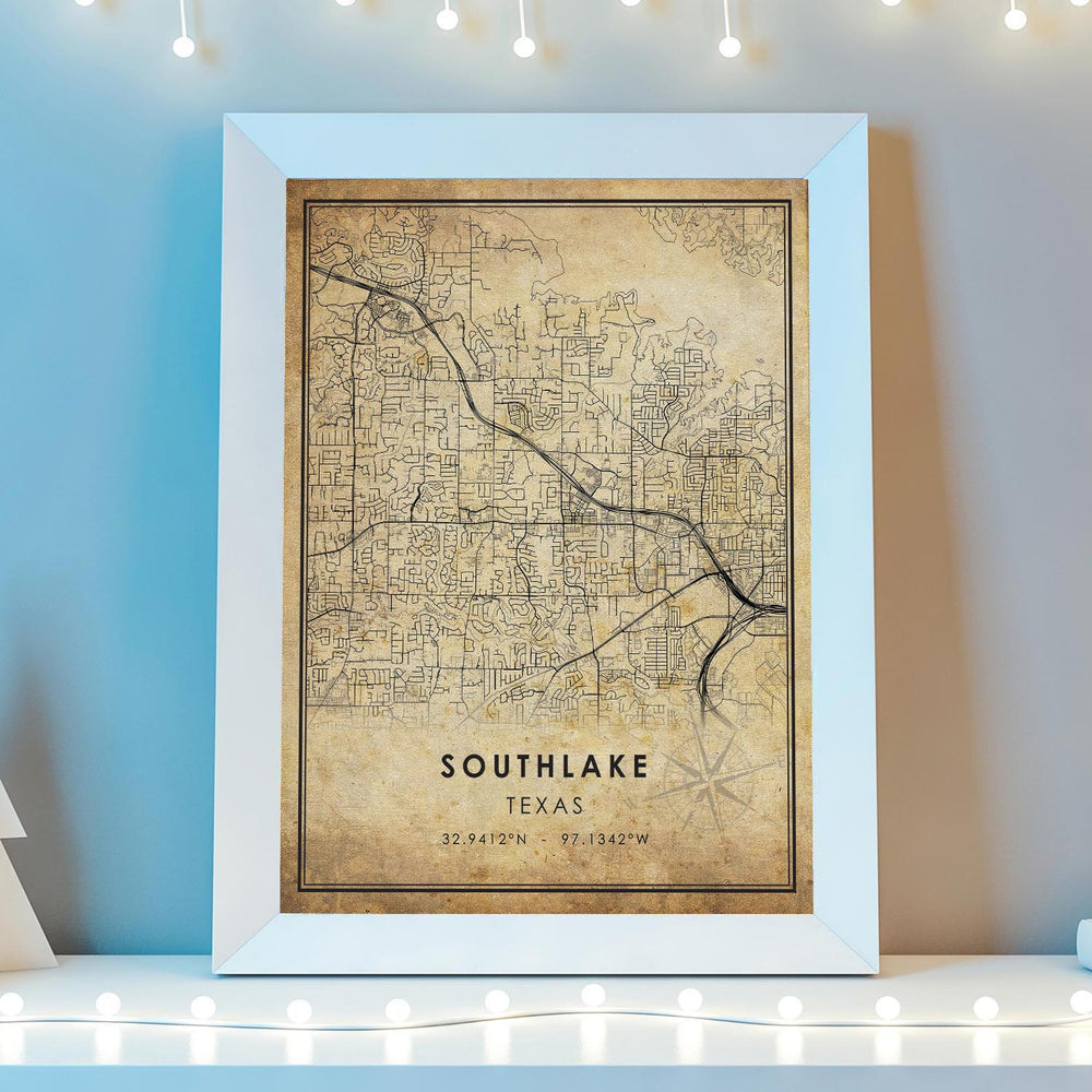 Southlake, Texas Vintage Style Map Print 