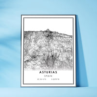 Asturias, Spain Modern Style Map Print 
