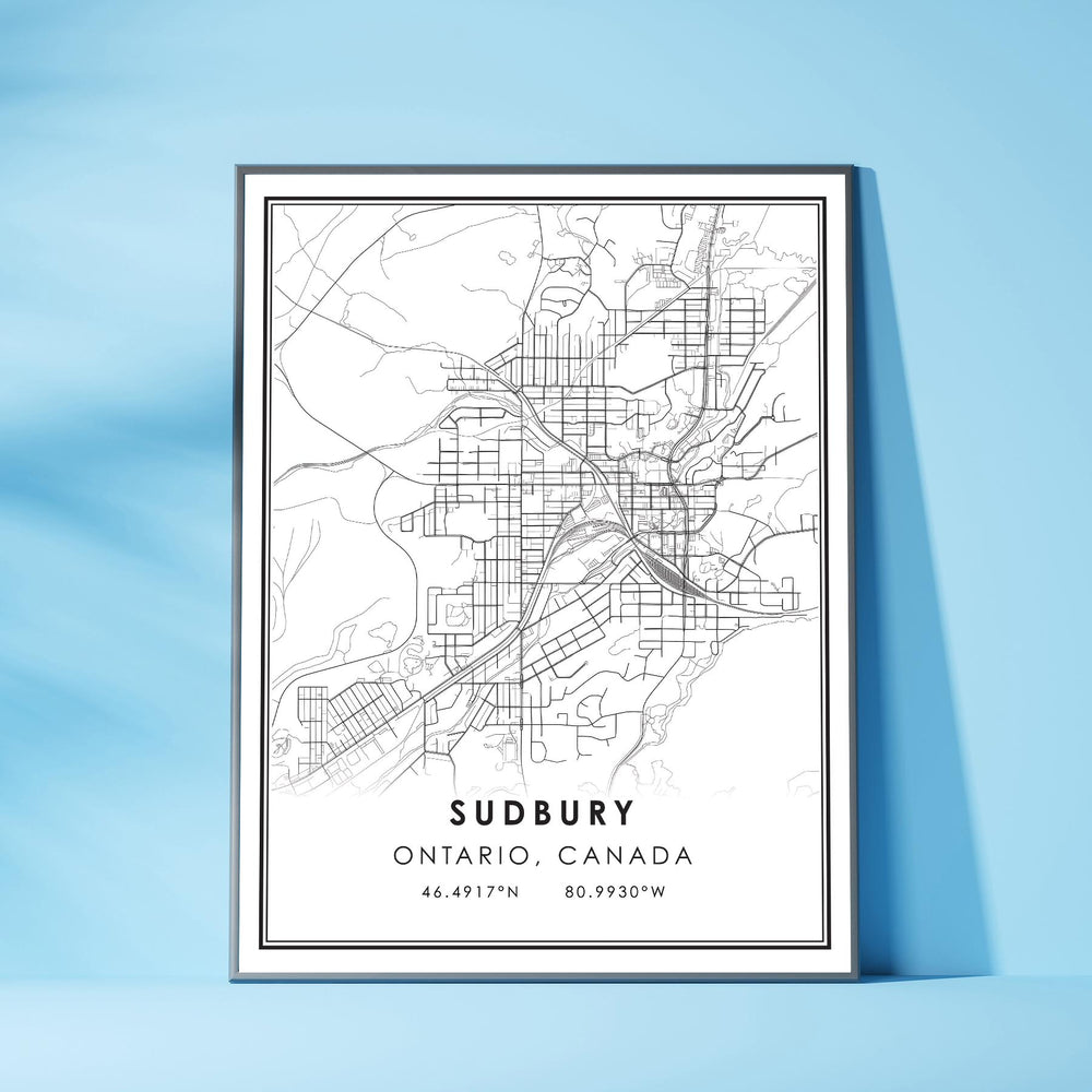 Sudbury, Ontario Modern Style Map Print 