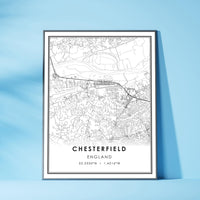 Chesterfield, England Modern Style Map Print 
