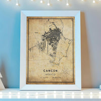 
              Cancun, Mexico Vintage Style Map Print 
            