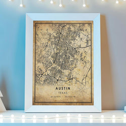 Austin, Texas Vintage Style Map Print 