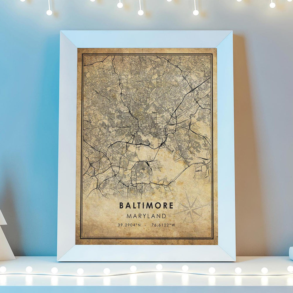 Baltimore, Maryland Vintage Style Map Print 