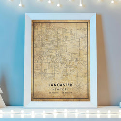 Lancaster, New York Vintage Style Map Print 