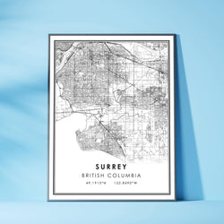 Surrey, British Columbia Modern Style Map Print 