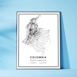 Colombia, South America Modern Style Map Print 