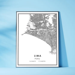 Lima, Peru Modern Style Map Print 