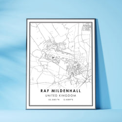 Raf Mildenhall, United Kingdom Modern Style Map Print 