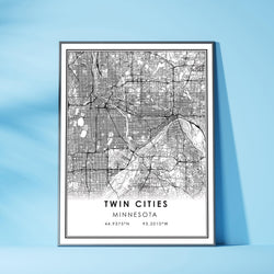 Twin Cities, Minnesota Modern Map Print 