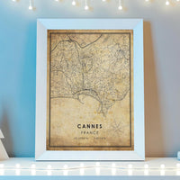 
              Cannes, France Vintage Style Map Print 
            