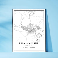 Khemis Miliana, Algeria Modern Style Map Print 