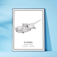 Cyprus, Middle East Modern Style Map Print 