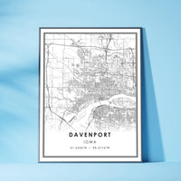 Davenport, Iowa Modern Map Print 