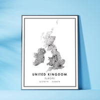 United Kingdom, Europe Modern Style Map Print 