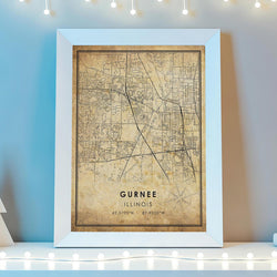 Gurnee, Illinois Vintage Style Map Print 
