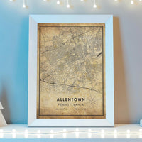 
              Allentown, Pennsylvania Vintage Style Map Print
            