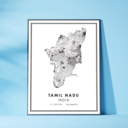 Tamil Nadu, India Modern Style Map Print 
