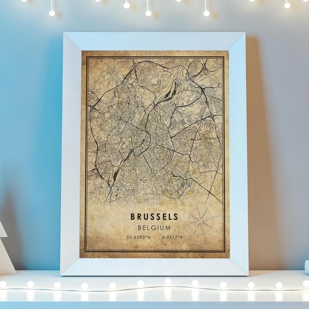Brussels, Belgium Vintage Style Map Print 