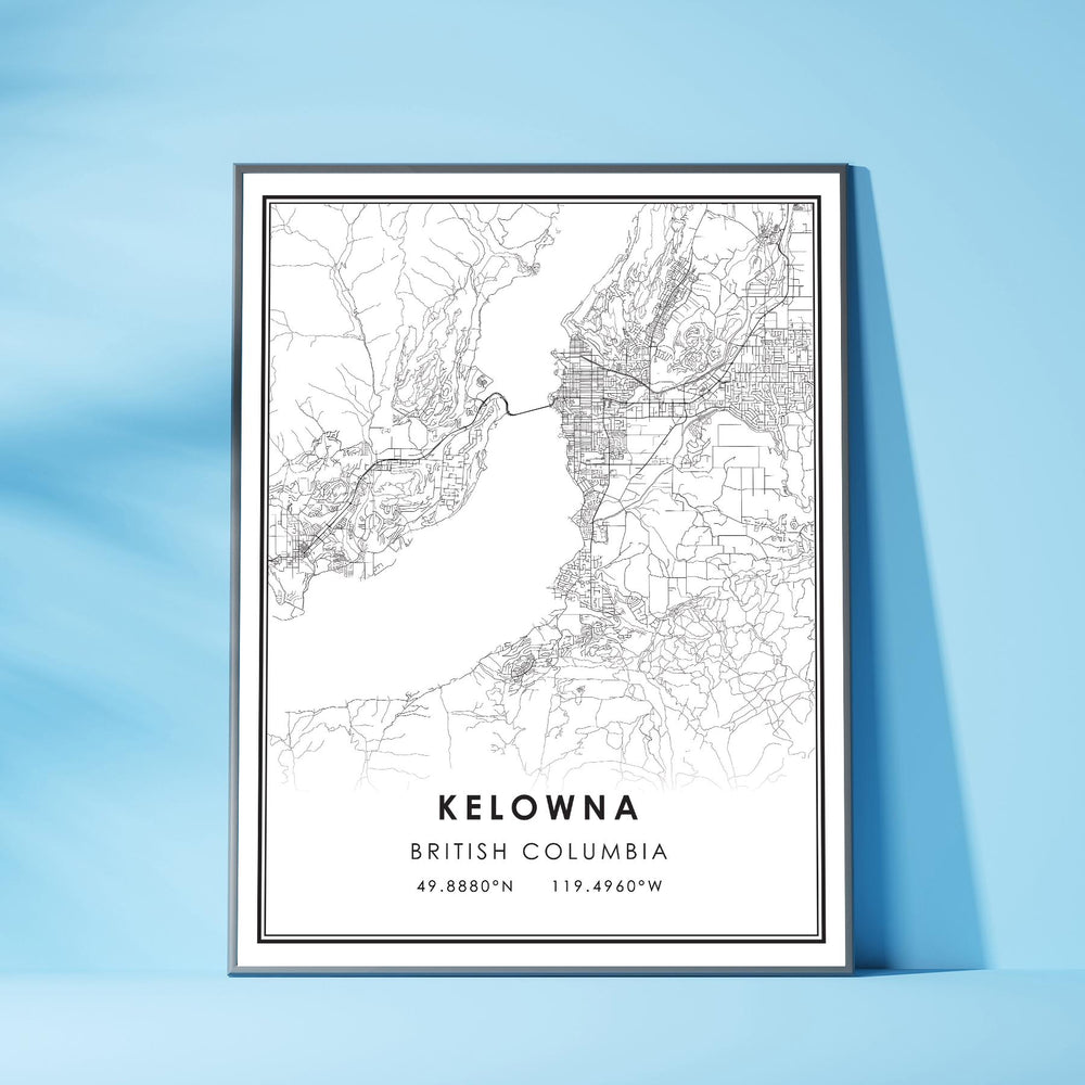 Kelowna, British Columbia Modern Style Map Print 