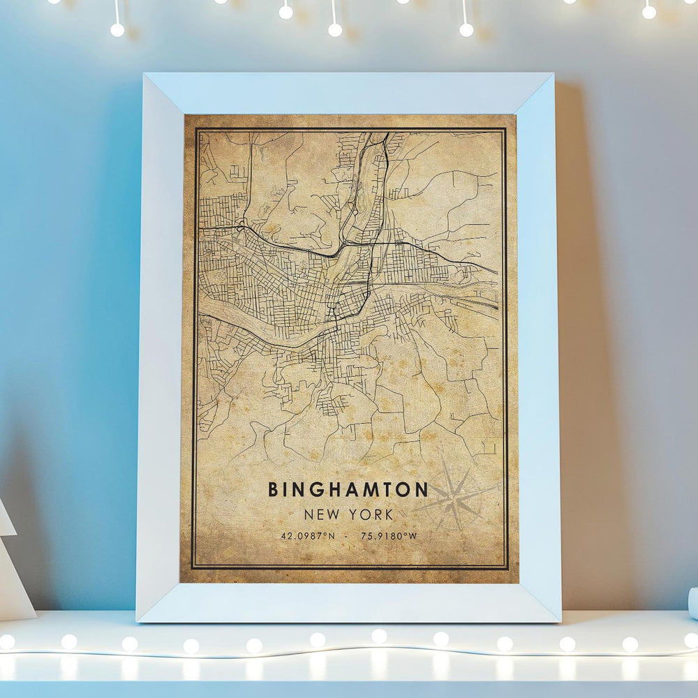 Binghamton, New York Vintage Style Map Print 