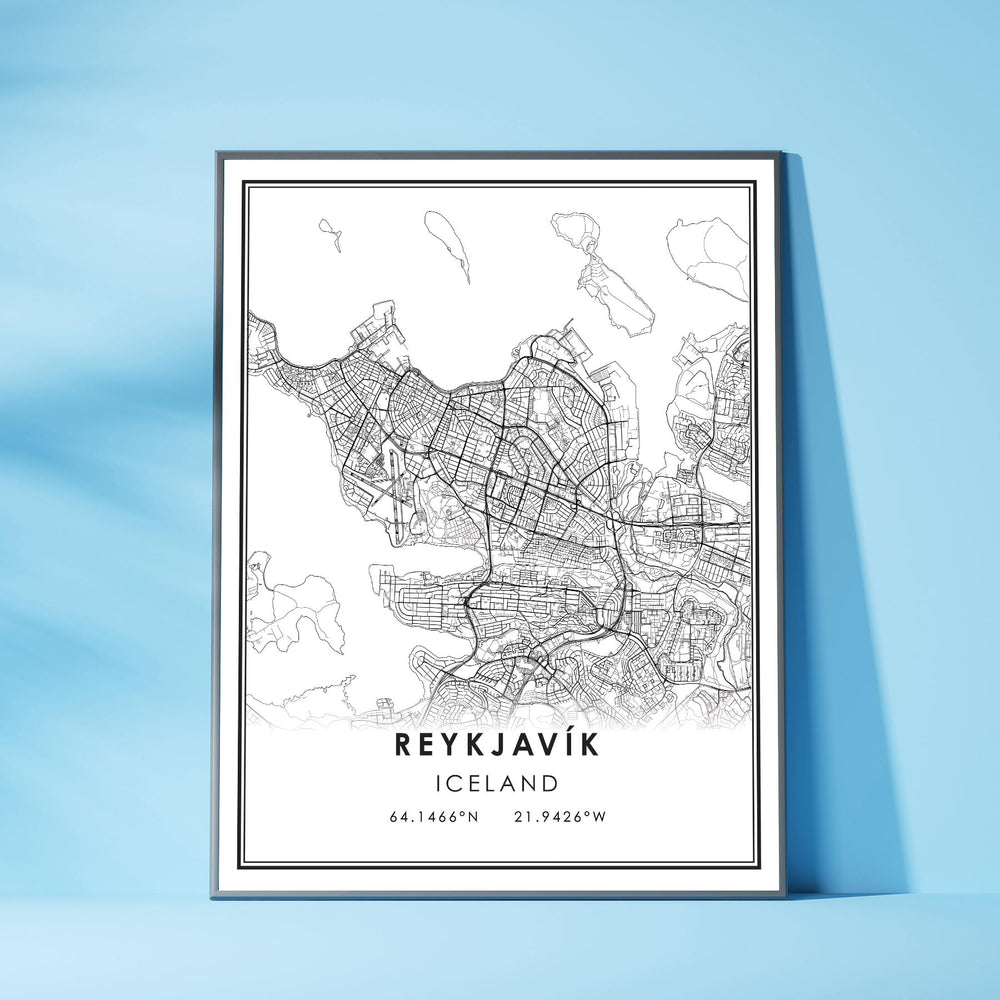 Reykjavik, Iceland Modern Style Map Print