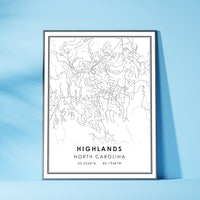 
              Highlands, North Carolina Modern Map Print 
            
