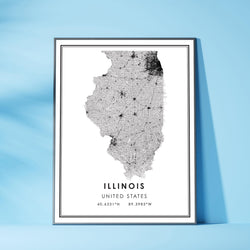 Illinois, United States Modern Style Map Print 
