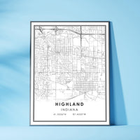 
              Highland, Indiana Modern Map Print 
            